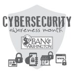 cybersecurity awareness month on gray shield with bank logo