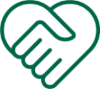 two hands shaking in heart shape icon