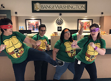 Bank of Washington employees dressed up as Teenage Mutant Ninja Turtles for Halloween 2017