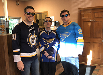 Bank of Washington employees dressed up as Blues (hockey team) brothers for Halloween 2017