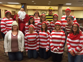 Bank of Washington employees dressed as Waldo for halloween 2016