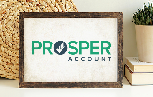 Prosper Account logo on frame with desk background