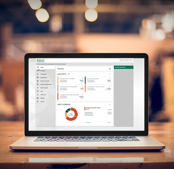laptop with Bank of Washington webpage open