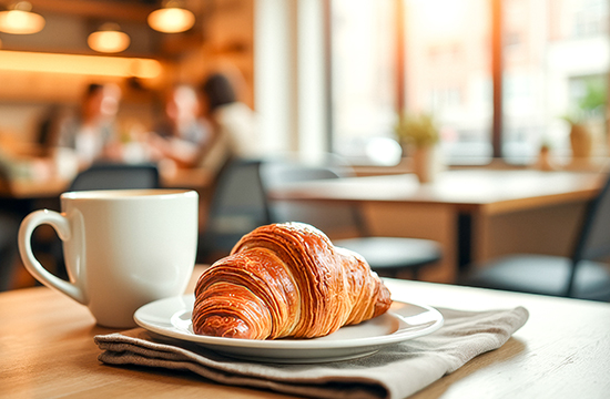 coffee with pastry in coffee shop