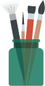 paint brushes icon that has four paint brushes in a green container