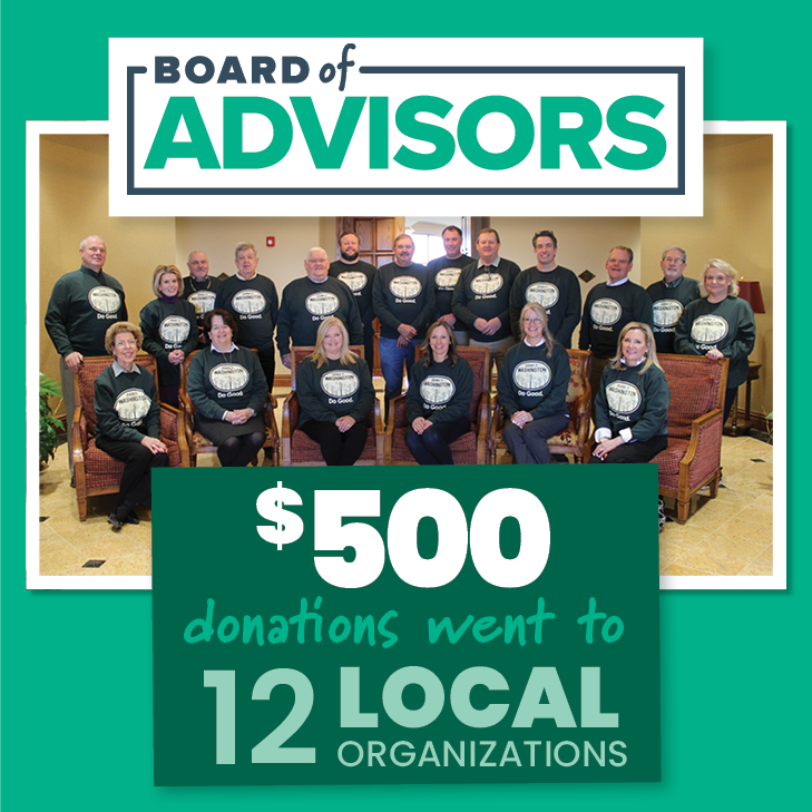 Bank of Washington Board of Advisors donates five hundred dollars to 12 local charities