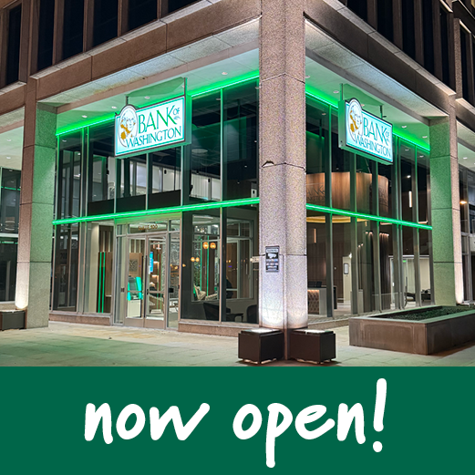 now open! exterior of Clayton branch at night