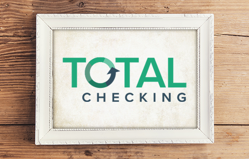 Total Checking logo on frame with wood background.